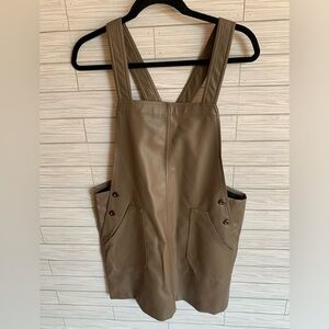 LoveRiche Women's Faux Leather Overall Dress in Taupe
